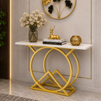 White Console Table with Twin Ring Gold Base