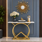 White Console Table with Twin Ring Gold Base