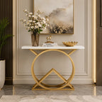 White Console Table with Twin Ring Gold Base
