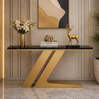 Narrow Foyer Marble Console Table with Angled Gold Stand