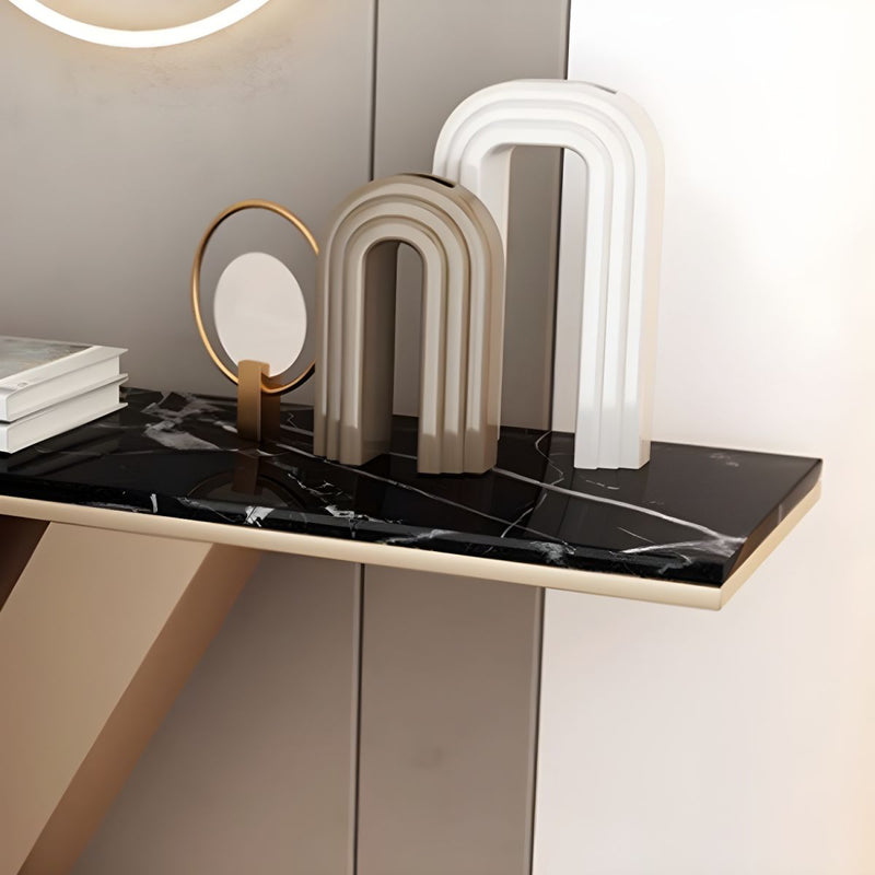 Narrow Foyer Marble Console Table with Angled Gold Stand