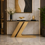 Narrow Foyer Marble Console Table with Angled Gold Stand