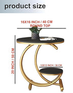 Black Marble Side Table with Gold Ring and Shelf