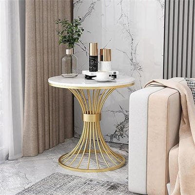 Round Marble Side Table with Gold Wire Base