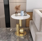 Small Round Marble Accent Side Table with Gold Base