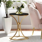 Modern Black Accent Side Table with Gold Ring Base