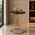 Modern Black Accent Side Table with Gold Ring Base