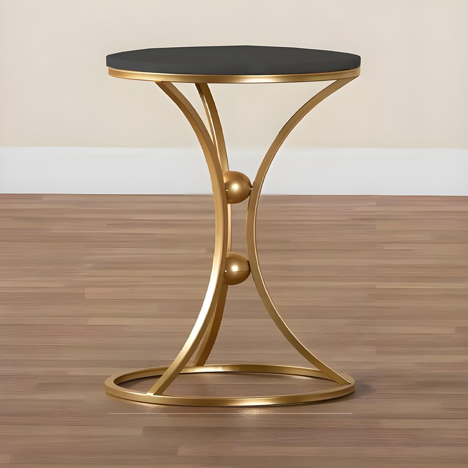 Modern Black Accent Side Table with Gold Ring Base