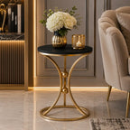 Modern Black Accent Side Table with Gold Ring Base