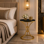 Modern Black Accent Side Table with Gold Ring Base