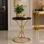 Modern Black Accent Side Table with Gold Ring Base