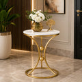 White Bedside Round Marble Side Table with Gold Stand