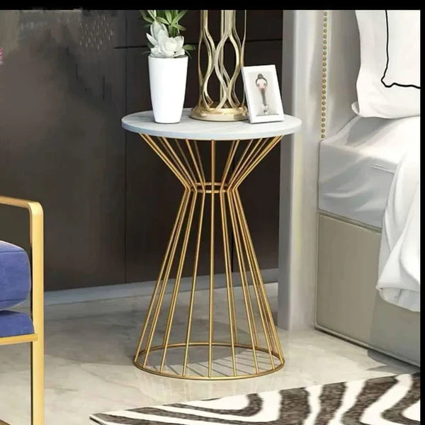 Modern Round Side Table with White Marble Top