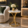 Bed side Round Marble Table with Gold Circle Base