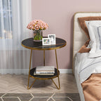 Modern Round Black Marble Side Table with Shelf