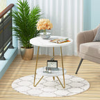 White Marble End Side Table with Lower Shelf