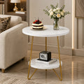 White Marble End Side Table with Lower Shelf