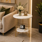 White Marble End Side Table with Lower Shelf