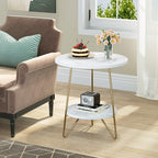 White Marble End Side Table with Lower Shelf