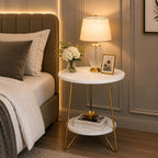 White Marble End Side Table with Lower Shelf