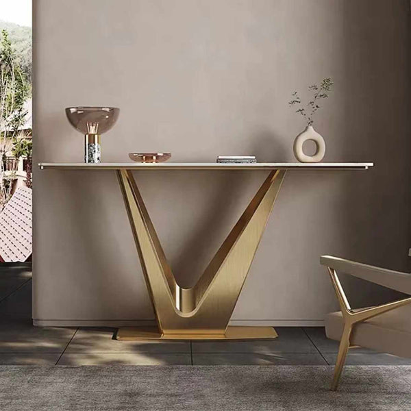 Bold V Shaped Console Table with Luxurious Gold Finish