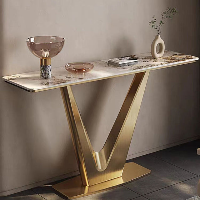 Bold V Shaped Console Table with Luxurious Gold Finish