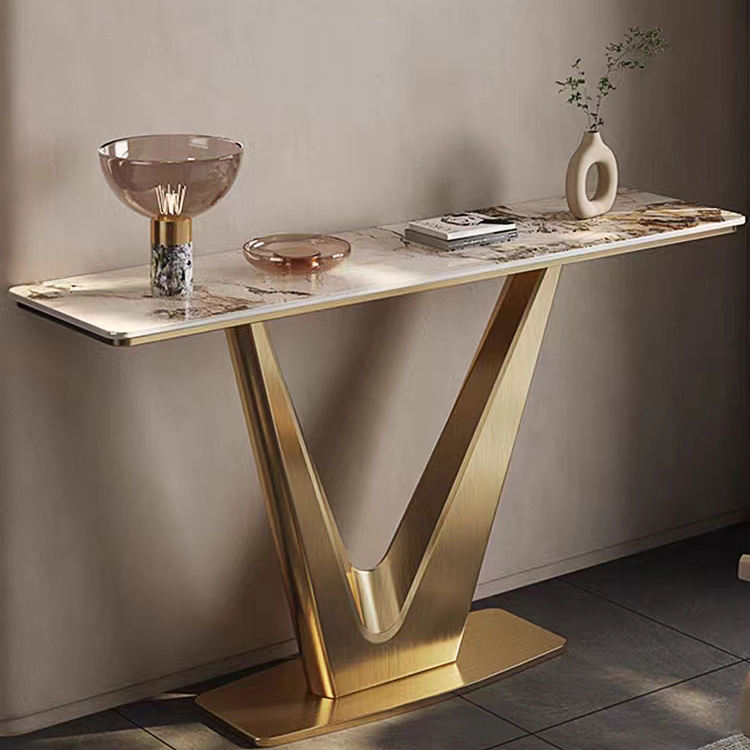 Bold V Shaped Console Table with Luxurious Gold Finish