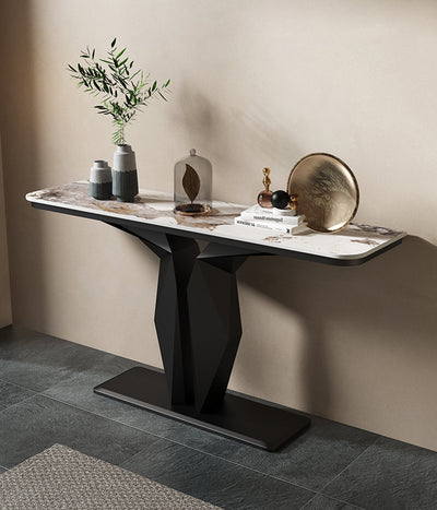 Geometric Black Console with Premium Marble Top