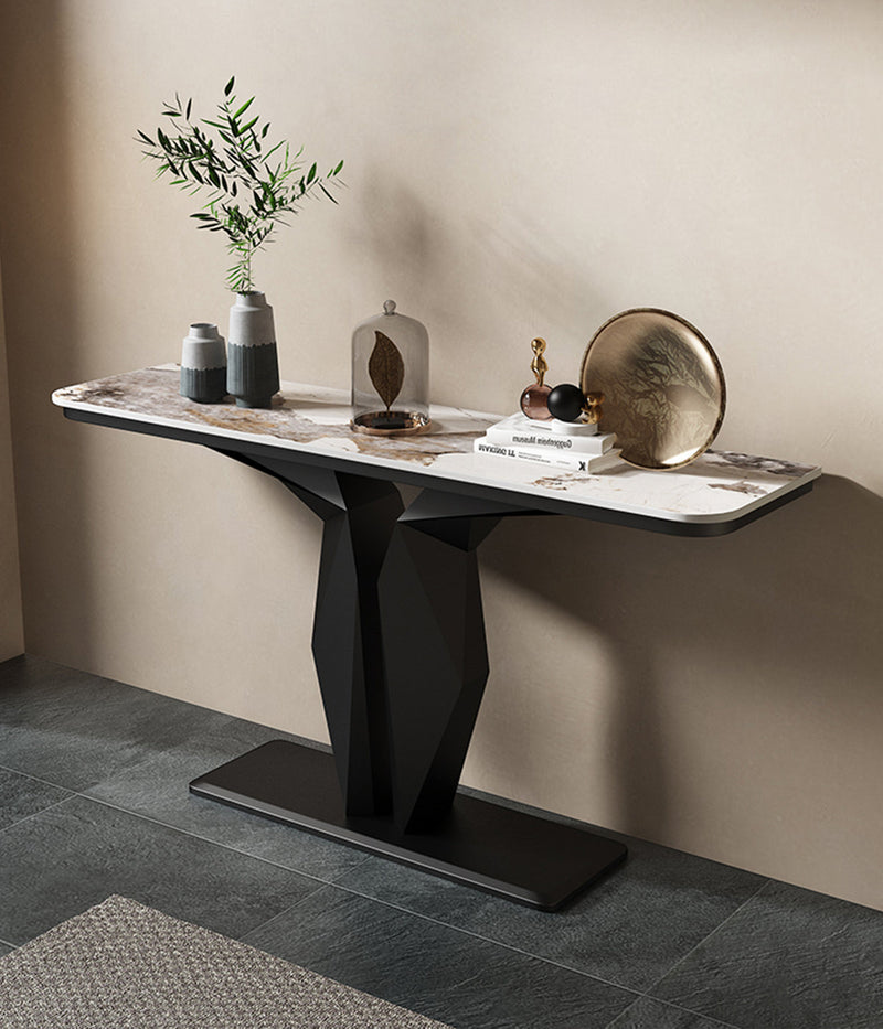 Geometric Black Console with Premium Marble Top