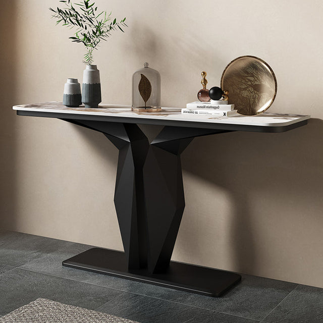 Geometric Black Console with Premium Marble Top