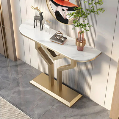 Luxury Y Shape Gold Console with White Marble Top