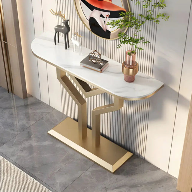Luxury Y Shape Gold Console with White Marble Top