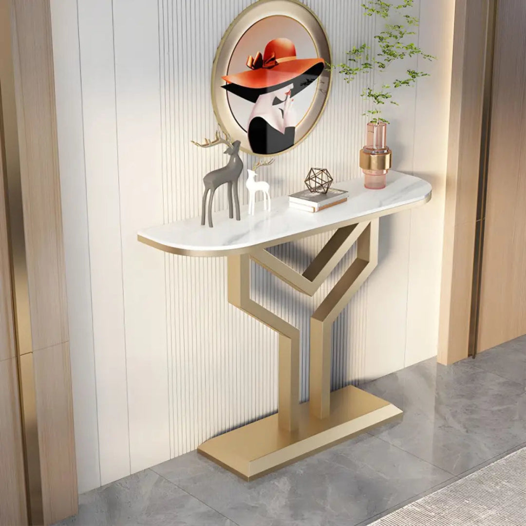 Luxury Y Shape Gold Console with White Marble Top
