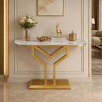 Luxury Y Shape Gold Console with White Marble Top