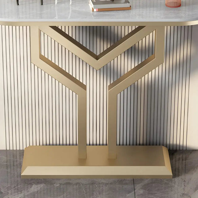 Luxury Y Shape Gold Console with White Marble Top