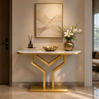 Luxury Y Shape Gold Console with White Marble Top
