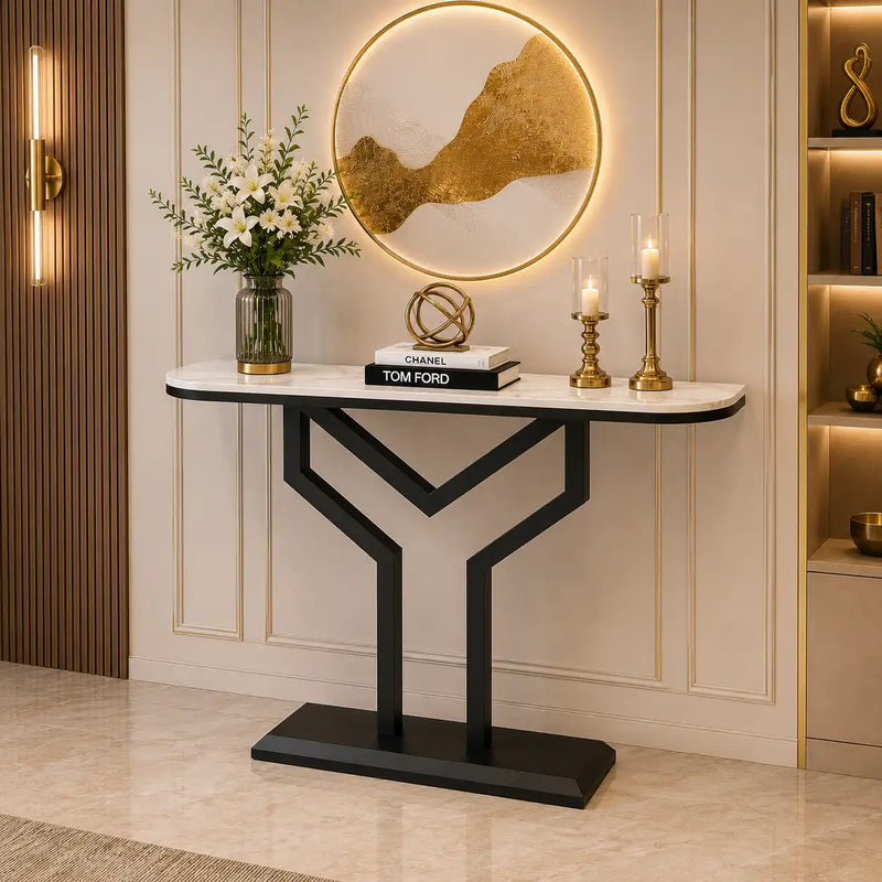 Luxury Y Shape Gold Console with Black Marble Top