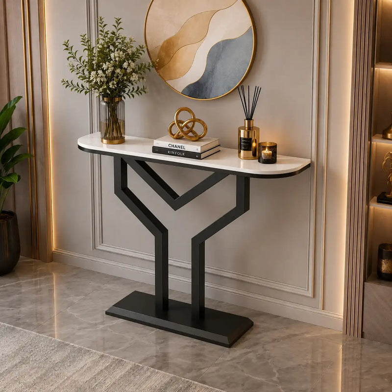 Luxury Y Shape Gold Console with Black Marble Top