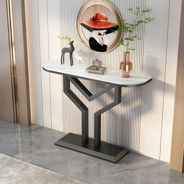 Luxury Y Shape Gold Console with Black Marble Top