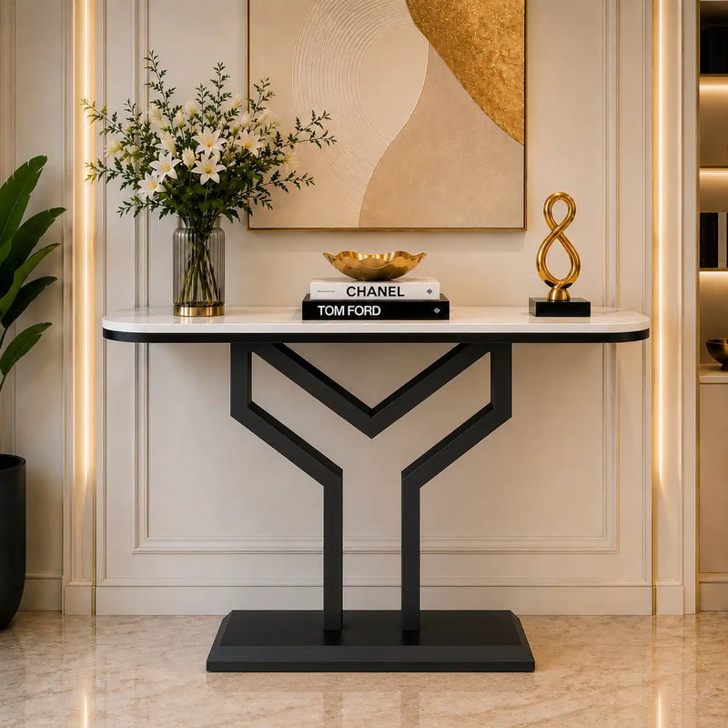 Luxury Y Shape Gold Console with Black Marble Top