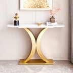 Elegant Gold X Leg Console Table with Smooth White Marble Top