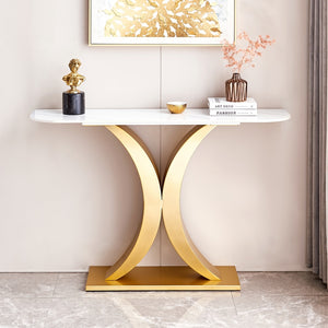 Elegant Gold X Leg Console Table with Smooth White Marble Top