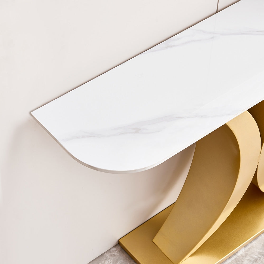 Elegant Gold X Leg Console Table with Smooth White Marble Top