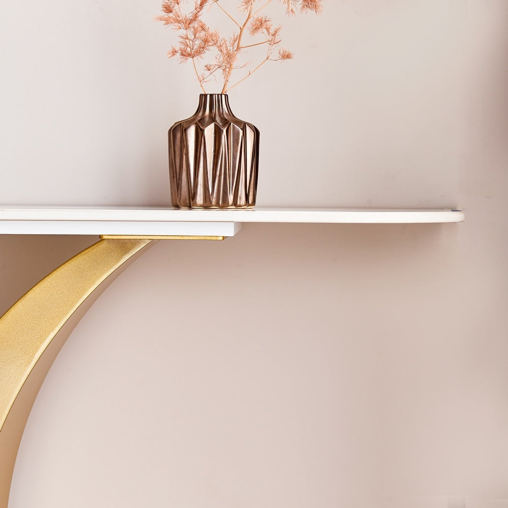 Elegant Gold X Leg Console Table with Smooth White Marble Top