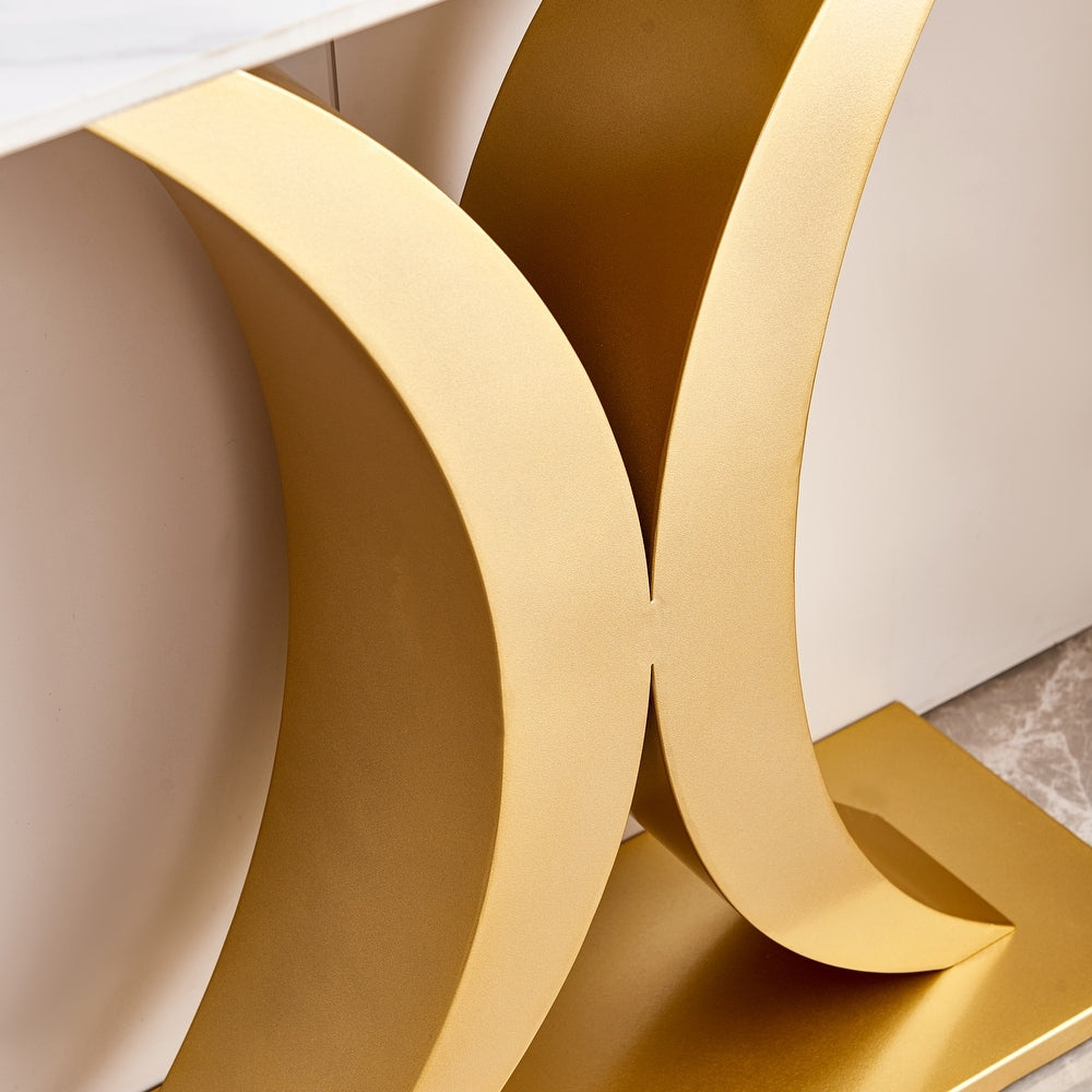 Elegant Gold X Leg Console Table with Smooth White Marble Top