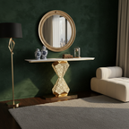 Elegant Gold LED Console Table with Smooth White Marble Top (SS 302)