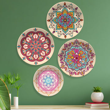 Mandala Pattern Ceramic Wall Plates Painting Set of Four