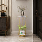 Modern Gold Metal Plant Stand with Marble Shelves