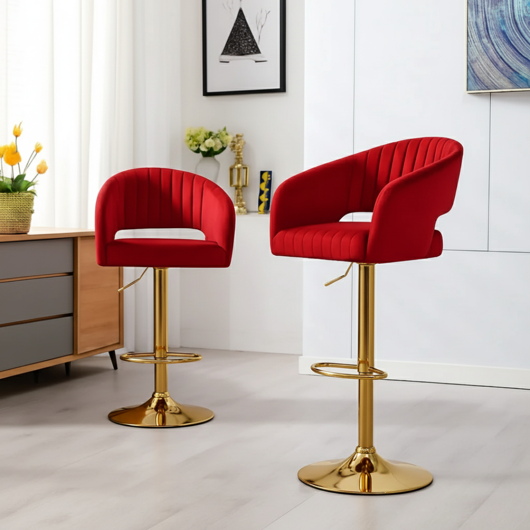 Modern Grey Velvet Bar Stool with Golden Chrome Base