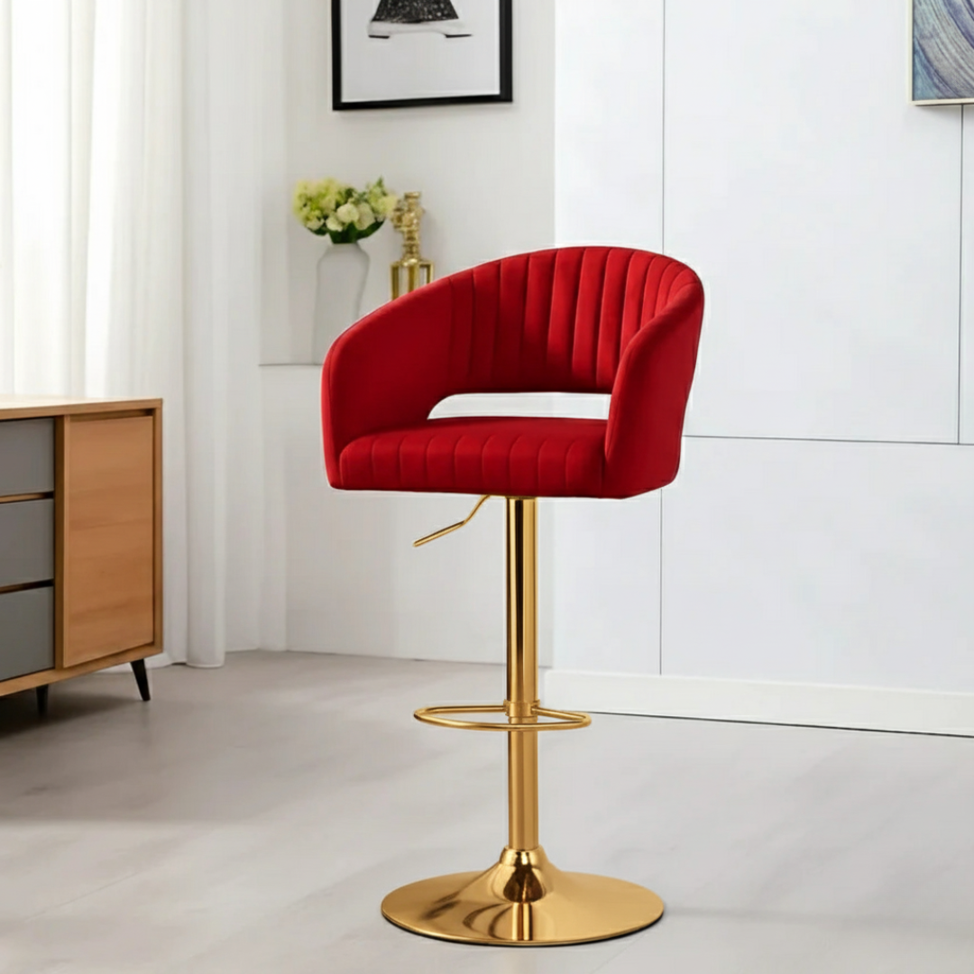 Modern Grey Velvet Bar Stool with Golden Chrome Base